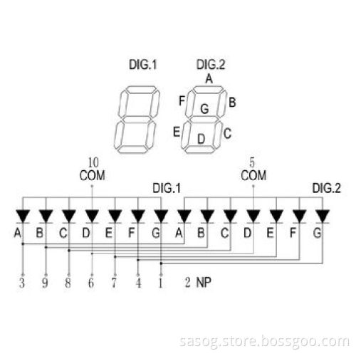 0.3-inch Dual-digit LED Display, Green Color, 570nm, Common Cathode